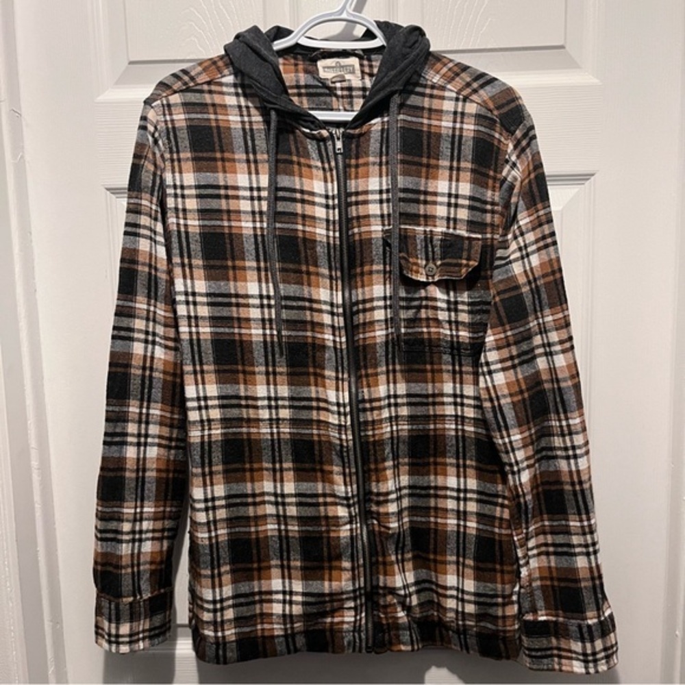 Distillery Jacket Fall Plaid hoodie Sweater Medium Men Zip flannel fleece black